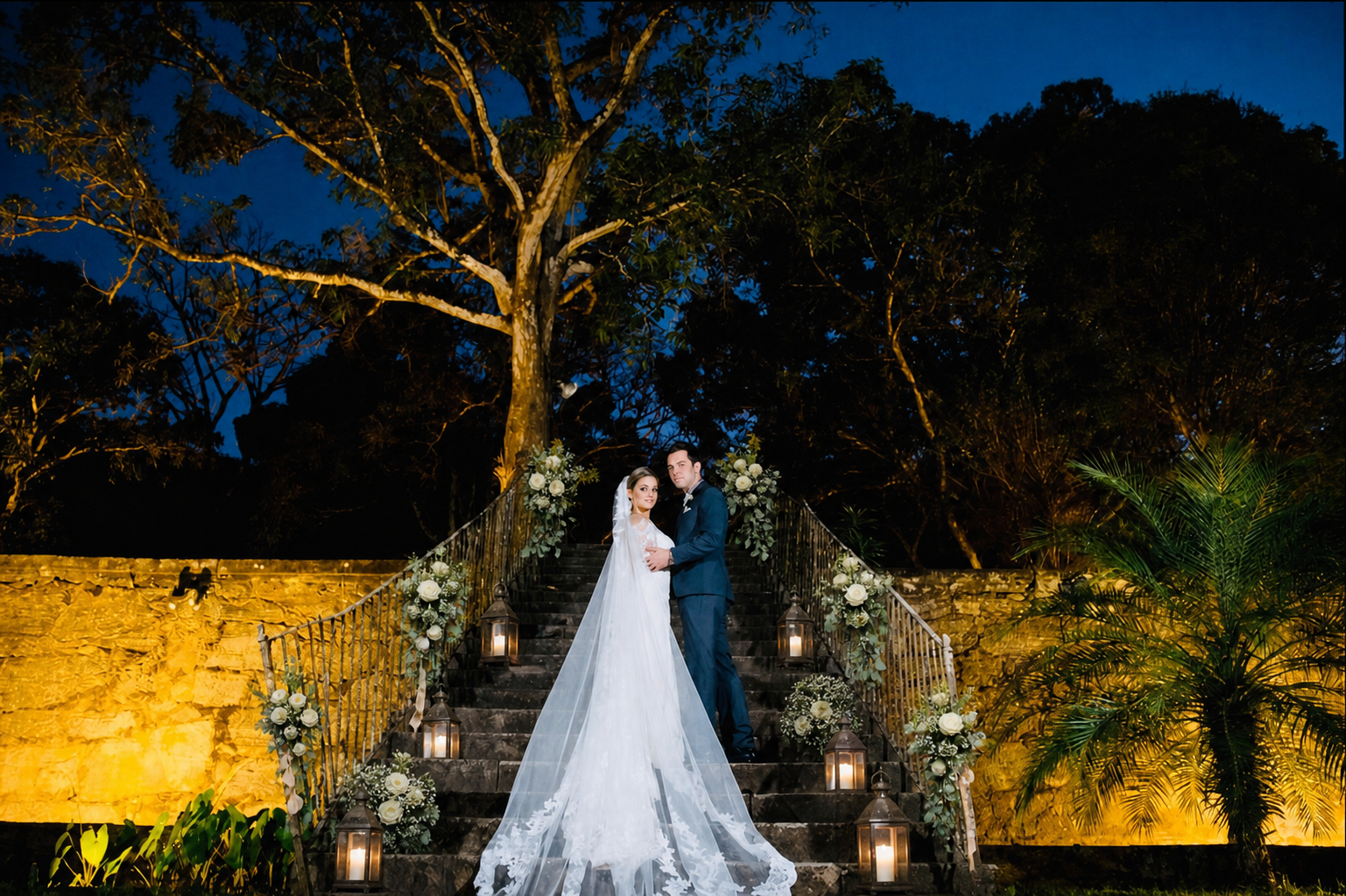 Casamento na escadaria histórica do Estâncias Duvivier Hotel